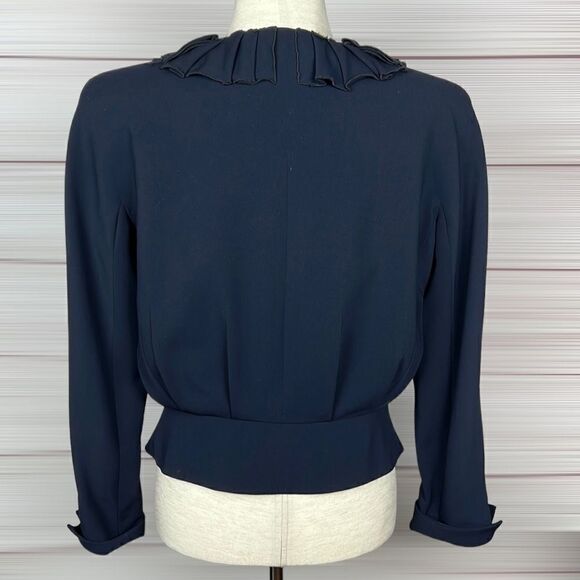Giorgio Armani Dark Blue Ruffled Collar Full Zip Front Crop Jacket sz 46 US 8-10 - Picture 8 of 15
